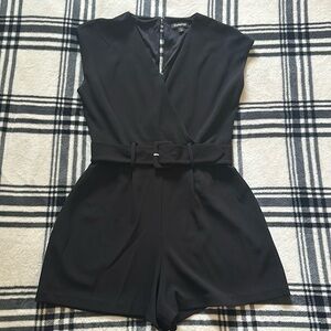 Express black dressy vneck belted romper size small